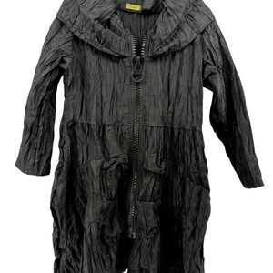 Nanako Black Crinkle Textured Full Zip Duster Jacket Men's